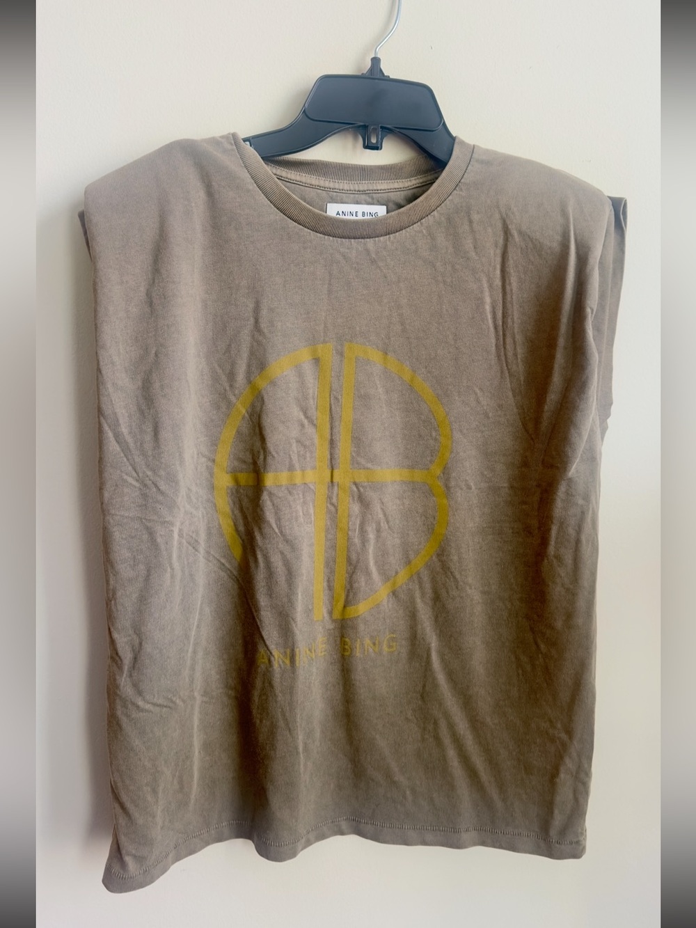 Anine Bing Logo Muscle Tee with Shoulder Pads NWOT
